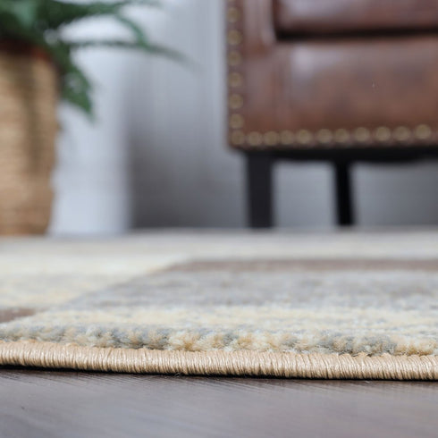 12' Beige Slate Gray And Brown Patchwork Runner Rug